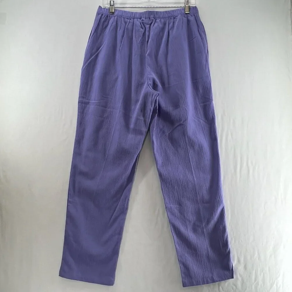 Appleseeds Crinkle Gauze Pull On Pants Womens 12P Elastic Waist High Rise Purple - Picture 2 of 10